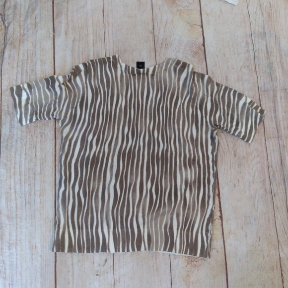 Ann Taylor zebra stripe tan jersey top/cardigan sz L - Picture 5 of 5